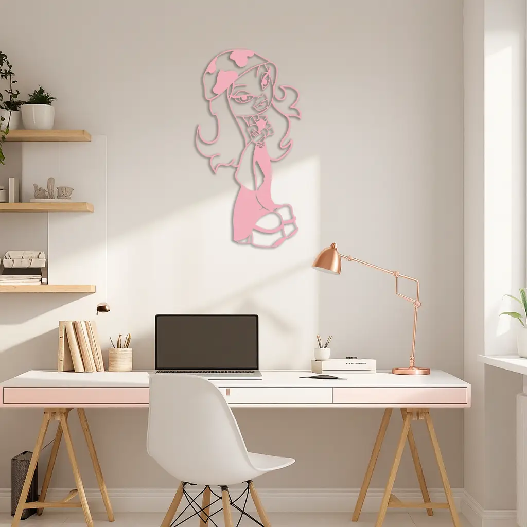 Pink Bratz Girl Metal Wall Art – Fashion Doll Inspired Silhouette Decor - KAFGP022 by Enova Art