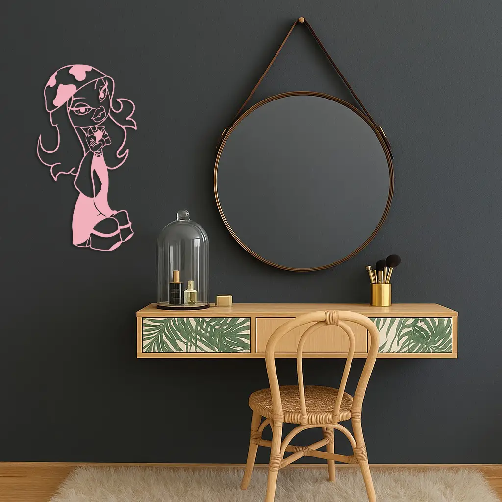 Pink Bratz Girl Metal Wall Art – Fashion Doll Inspired Silhouette Decor - KAFGP022 by Enova Art