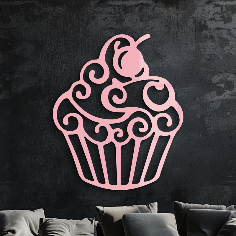 Pink Cupcake Silhouette Metal Wall Art – Sweet Dessert-Inspired Kitchen Decor - KAFGP024 by Enova Art