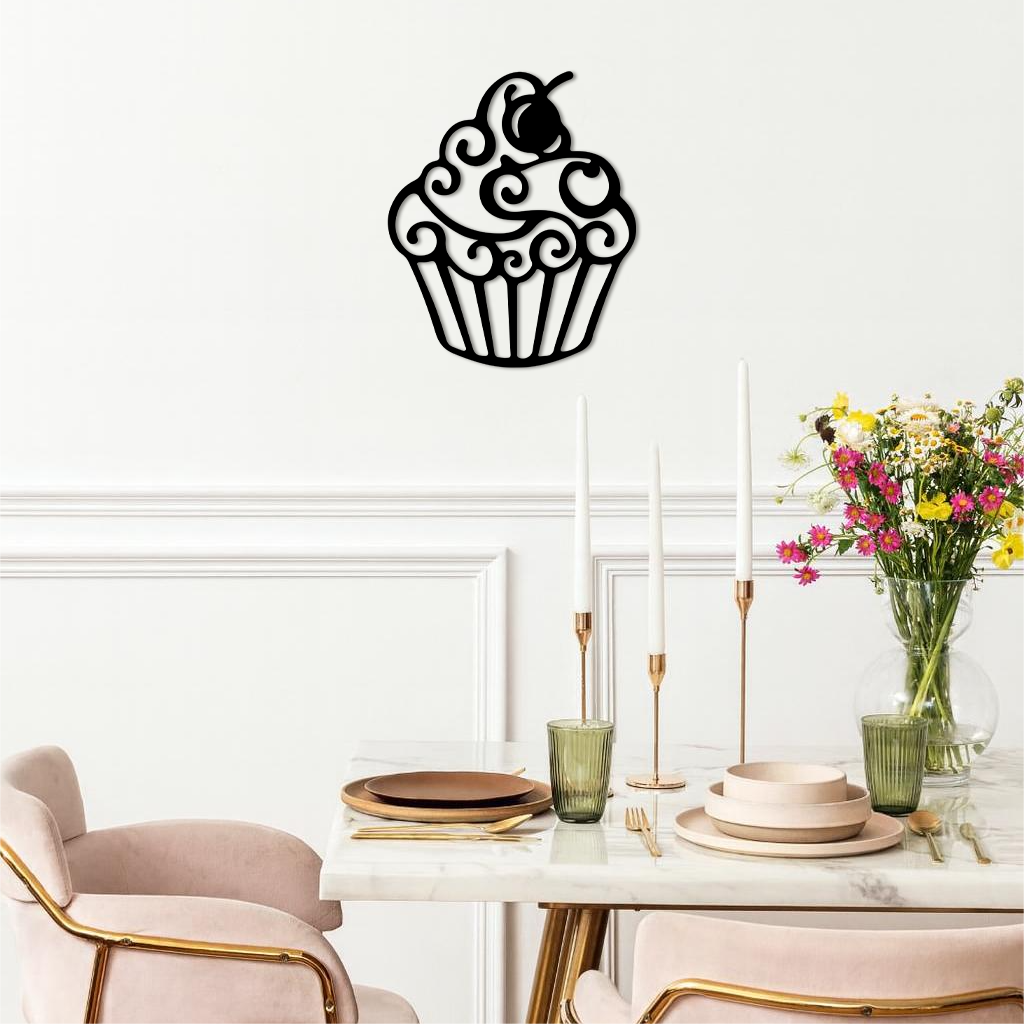 Pink Cupcake Silhouette Metal Wall Art – Sweet Dessert-Inspired Kitchen Decor - KAFGP024 by Enova Art