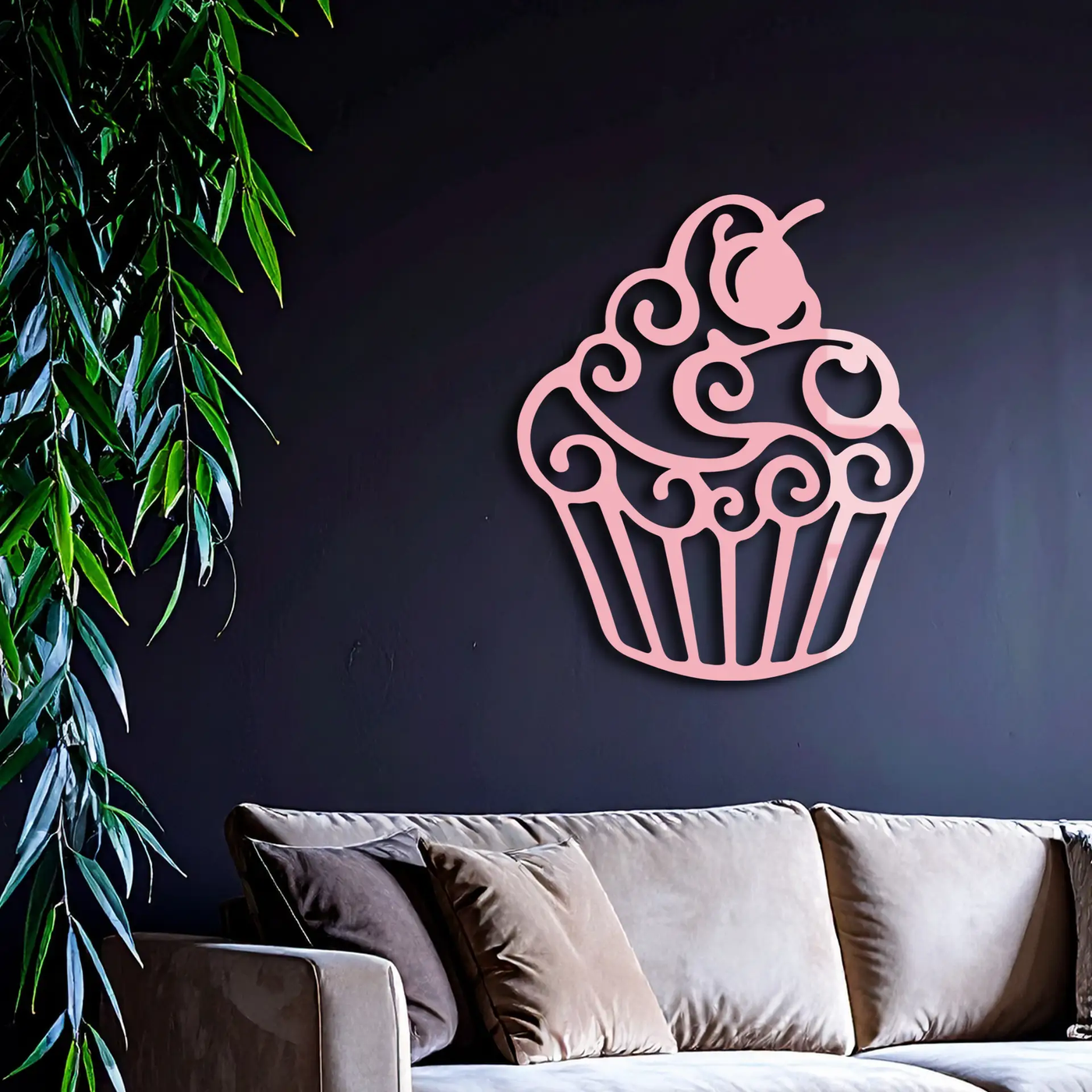 Pink Cupcake Silhouette Metal Wall Art – Sweet Dessert-Inspired Kitchen Decor - KAFGP024 by Enova Art