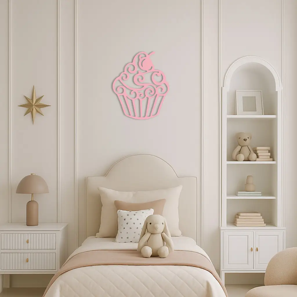 Pink Cupcake Silhouette Metal Wall Art – Sweet Dessert-Inspired Kitchen Decor - KAFGP024 by Enova Art
