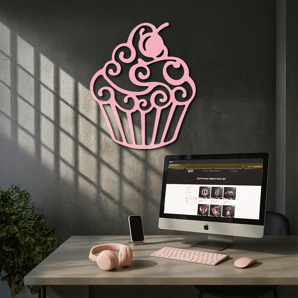 Pink Cupcake Silhouette Metal Wall Art – Sweet Dessert-Inspired Kitchen Decor - KAFGP024 by Enova Art
