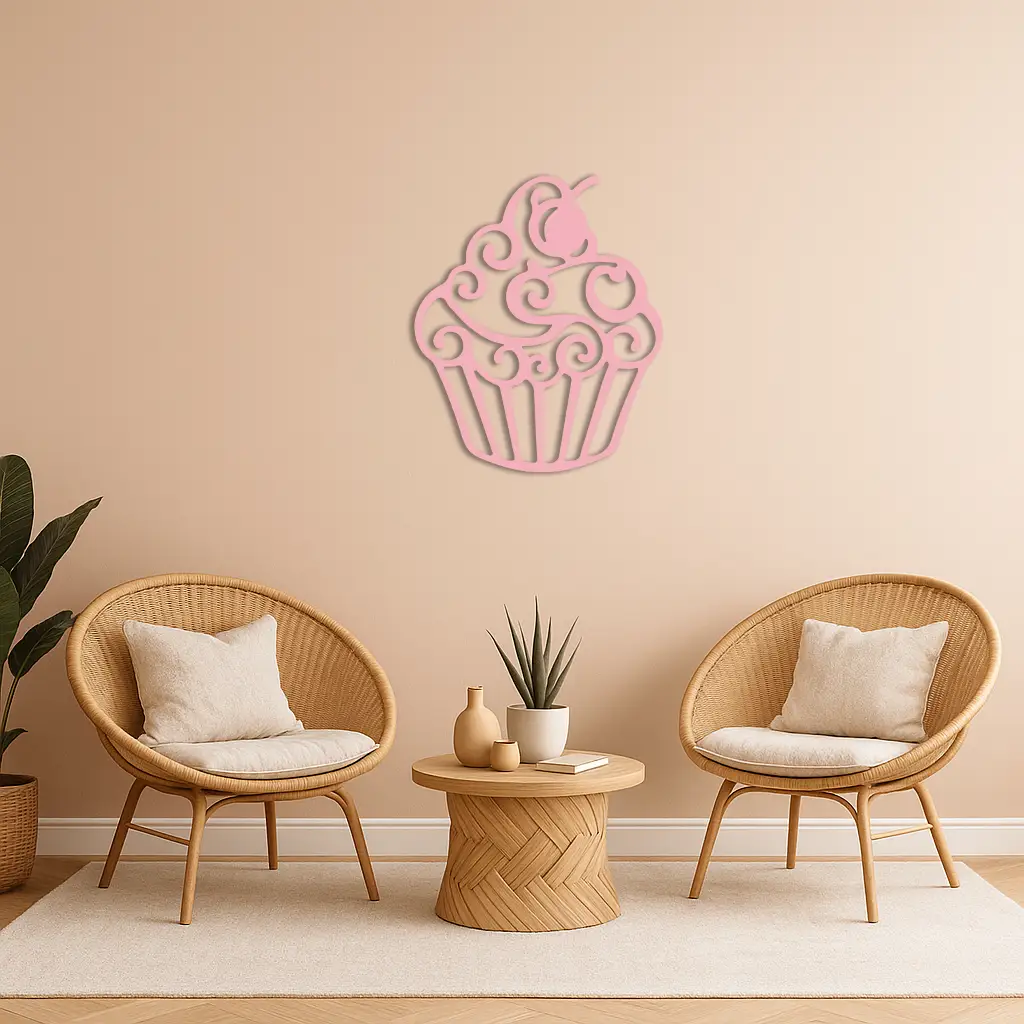 Pink Cupcake Silhouette Metal Wall Art – Sweet Dessert-Inspired Kitchen Decor - KAFGP024 by Enova Art