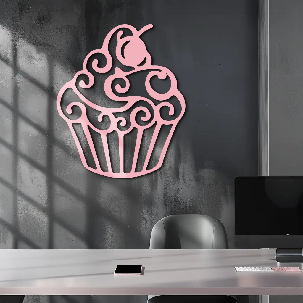 Pink Cupcake Silhouette Metal Wall Art – Sweet Dessert-Inspired Kitchen Decor - KAFGP024 by Enova Art