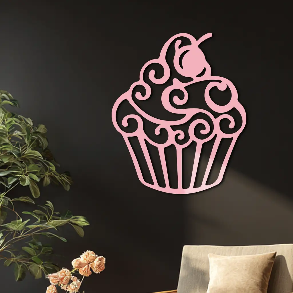 Pink Cupcake Silhouette Metal Wall Art – Sweet Dessert-Inspired Kitchen Decor - KAFGP024 by Enova Art