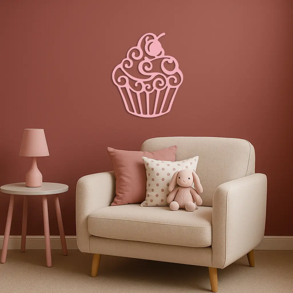 Pink Cupcake Silhouette Metal Wall Art – Sweet Dessert-Inspired Kitchen Decor - KAFGP024 by Enova Art