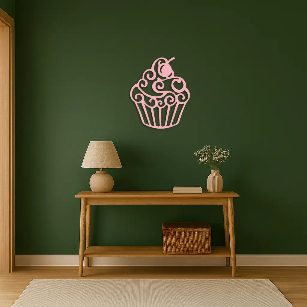 Pink Cupcake Silhouette Metal Wall Art – Sweet Dessert-Inspired Kitchen Decor - KAFGP024 by Enova Art