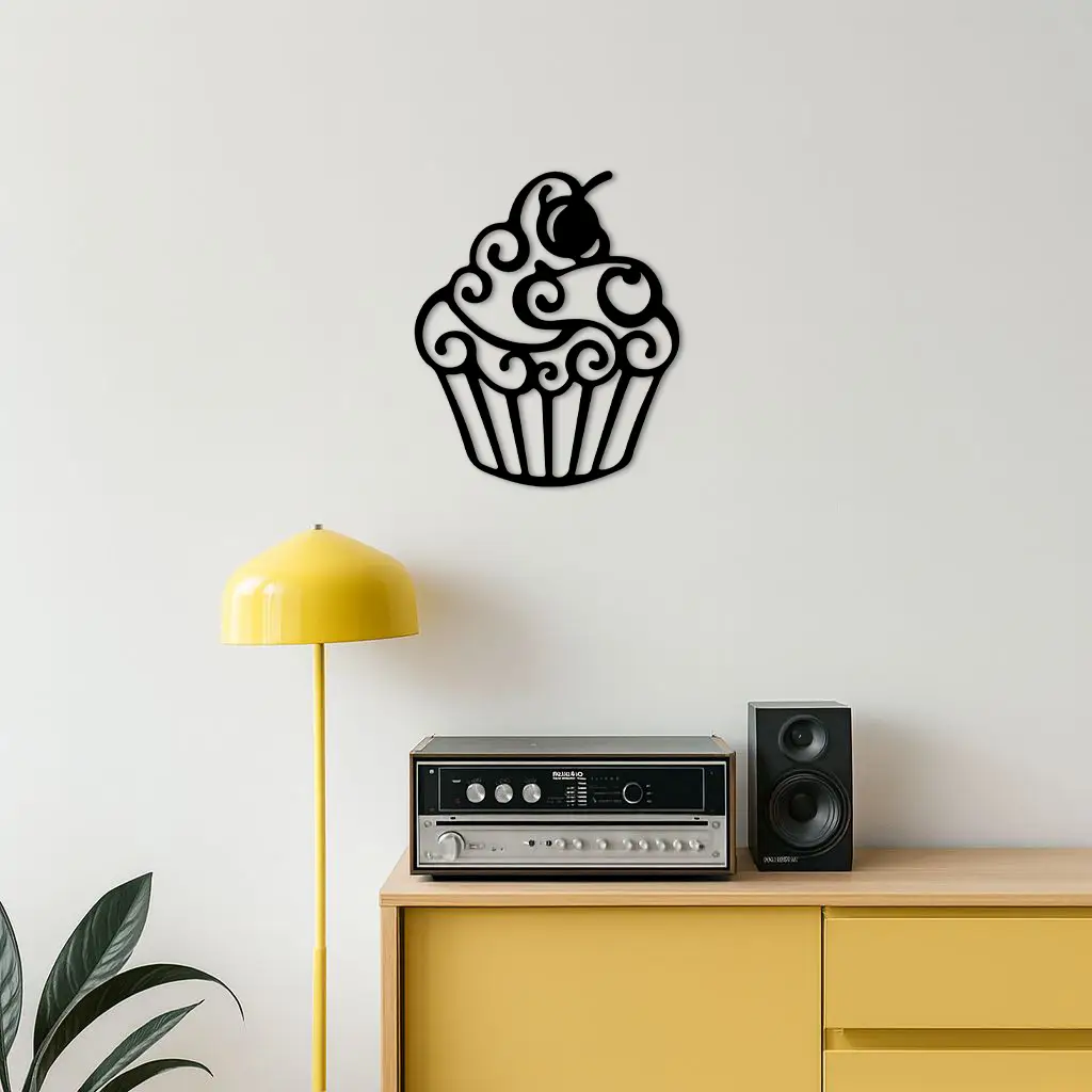 Pink Cupcake Silhouette Metal Wall Art – Sweet Dessert-Inspired Kitchen Decor - KAFGP024 by Enova Art