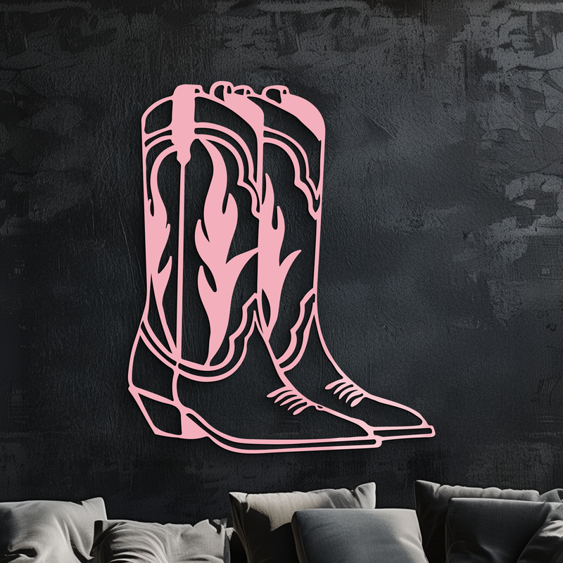Pink Cowboy Boots Metal Wall Art – Western Rodeo Inspired Decor - KAFGP025 by Enova Art