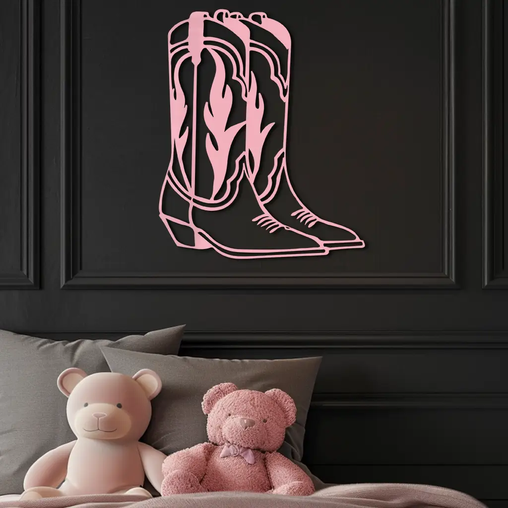 Pink Cowboy Boots Metal Wall Art – Western Rodeo Inspired Decor - KAFGP025 by Enova Art