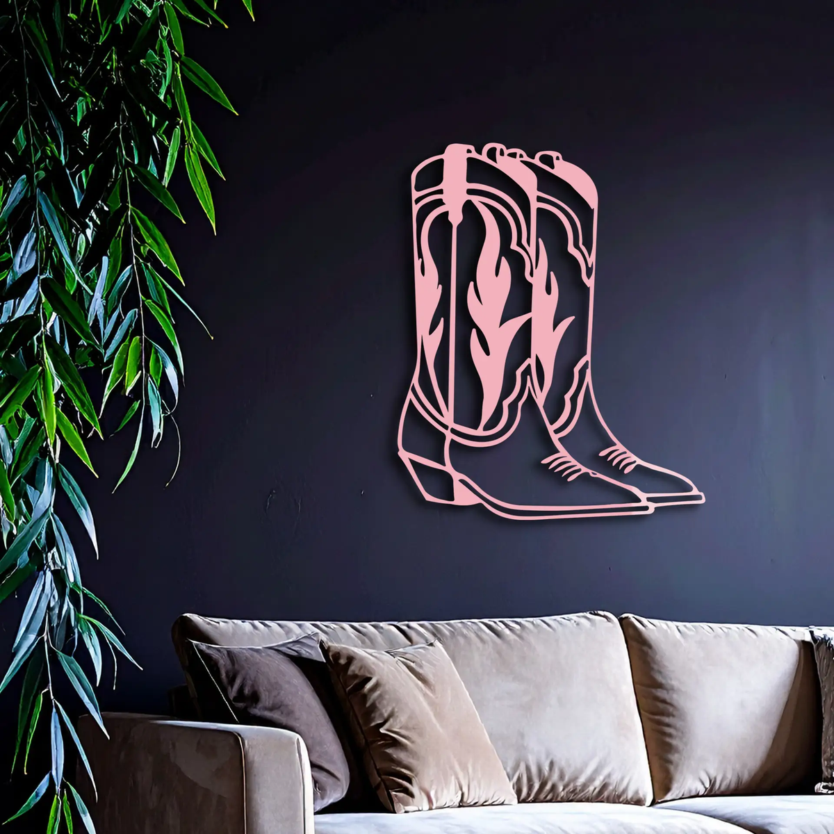 Pink Cowboy Boots Metal Wall Art – Western Rodeo Inspired Decor - KAFGP025 by Enova Art