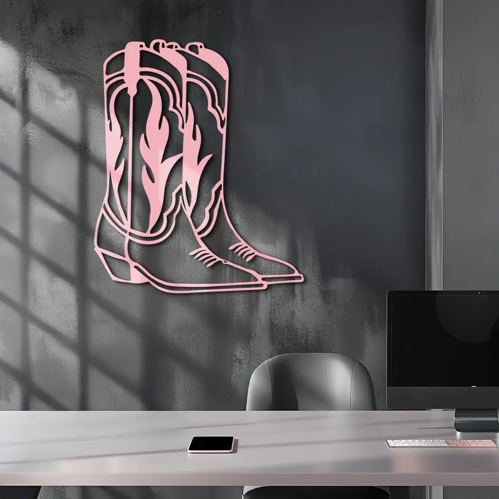 Pink Cowboy Boots Metal Wall Art – Western Rodeo Inspired Decor - KAFGP025 by Enova Art