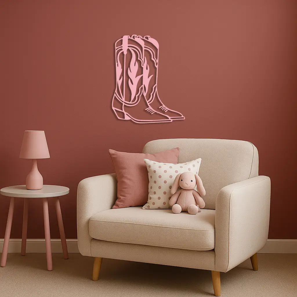 Pink Cowboy Boots Metal Wall Art – Western Rodeo Inspired Decor - KAFGP025 by Enova Art
