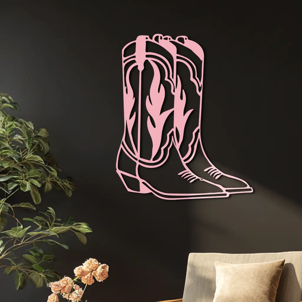 Pink Cowboy Boots Metal Wall Art – Western Rodeo Inspired Decor - KAFGP025 by Enova Art