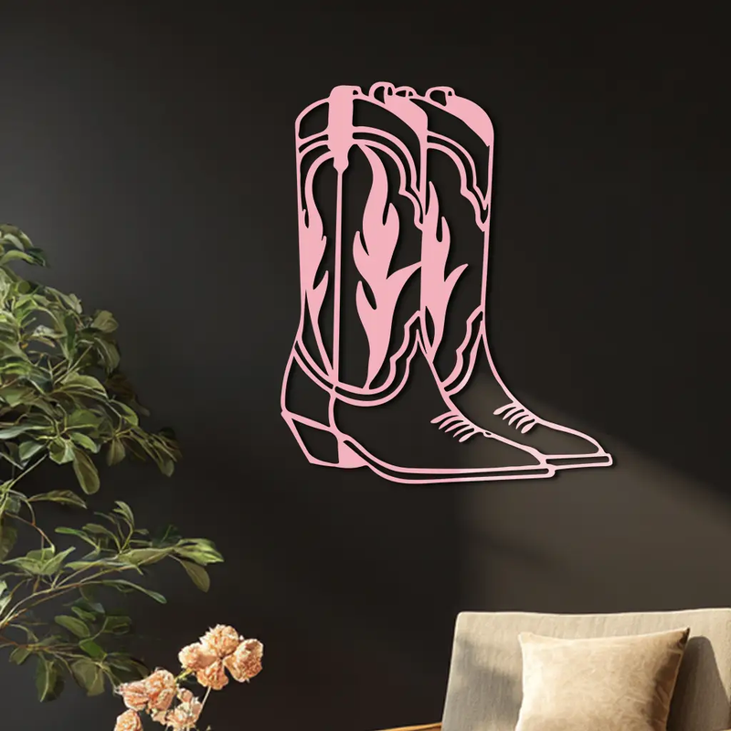 Pink Cowboy Boots Metal Wall Art – Western Rodeo Inspired Decor - KAFGP025 by Enova Art