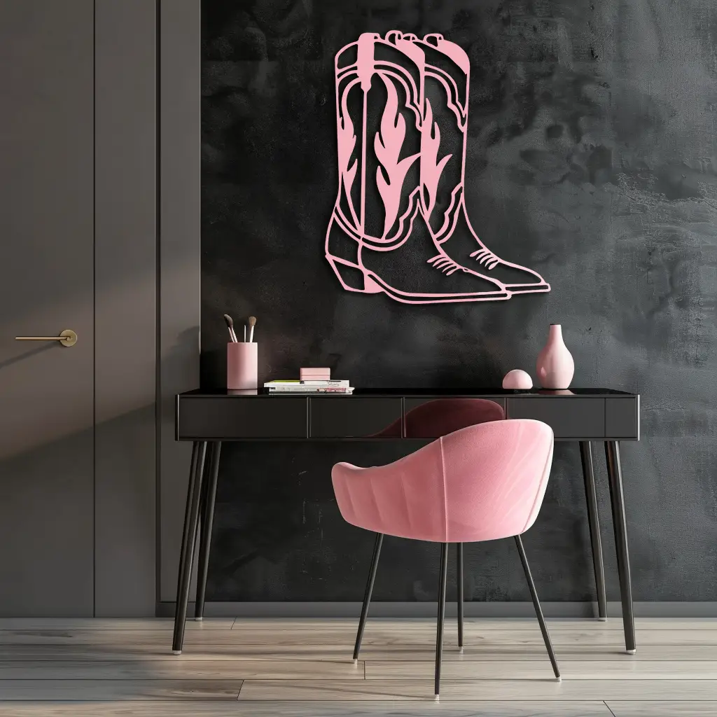 Pink Cowboy Boots Metal Wall Art – Western Rodeo Inspired Decor - KAFGP025 by Enova Art