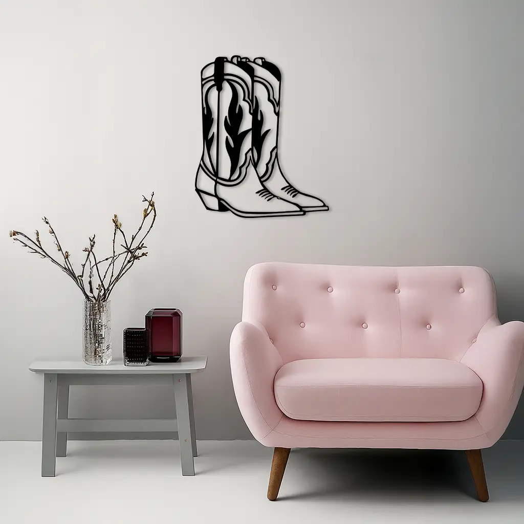 Pink Cowboy Boots Metal Wall Art – Western Rodeo Inspired Decor - KAFGP025 by Enova Art