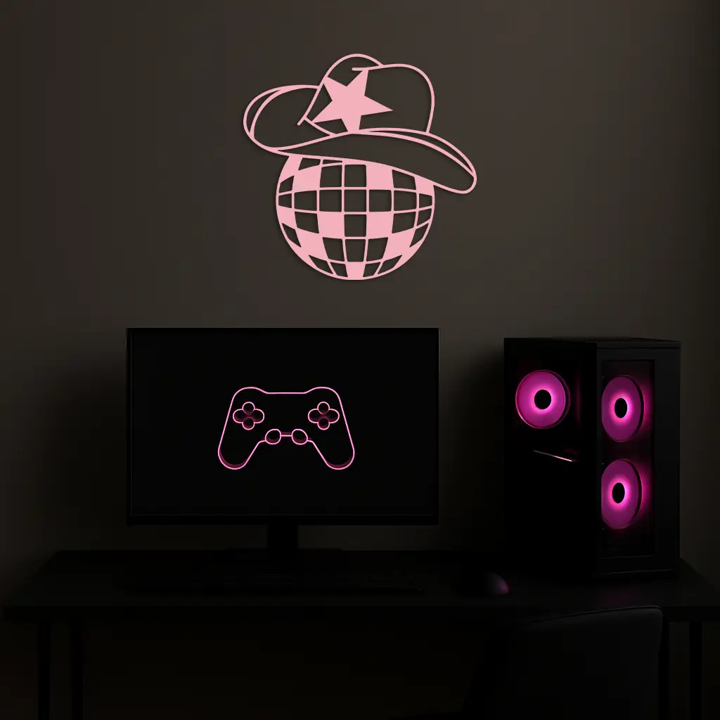 Disco Cowboy Hat Metal Wall Art – Retro Country Party Decor - KAFGP026 by Enova Art