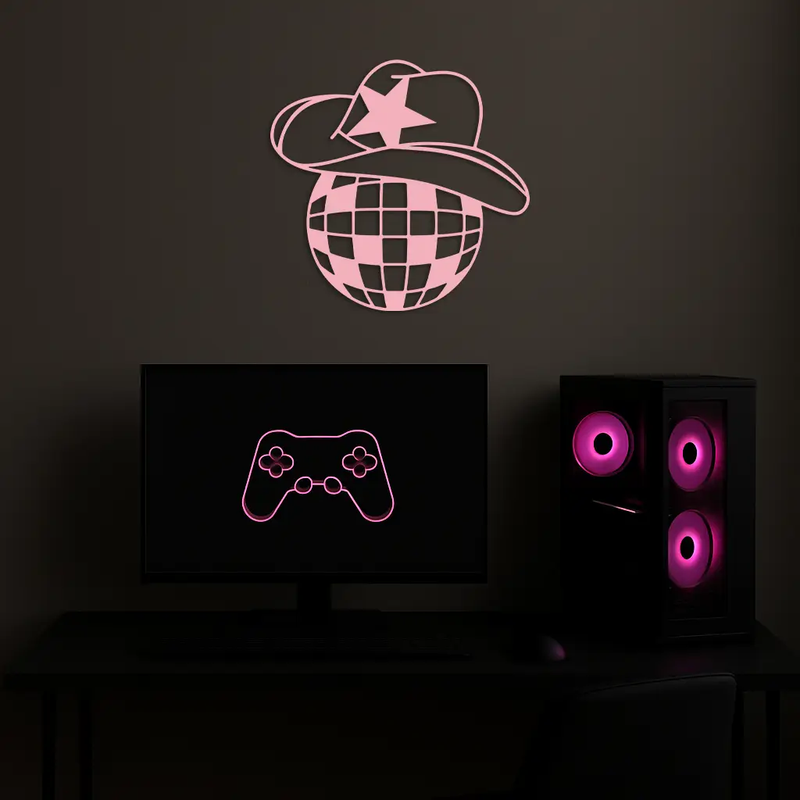 Disco Cowboy Hat Metal Wall Art – Retro Country Party Decor - KAFGP026 by Enova Art
