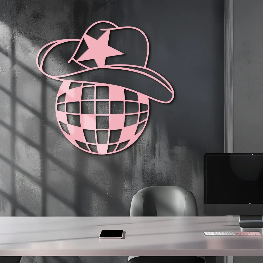 Disco Cowboy Hat Metal Wall Art – Retro Country Party Decor - KAFGP026 by Enova Art