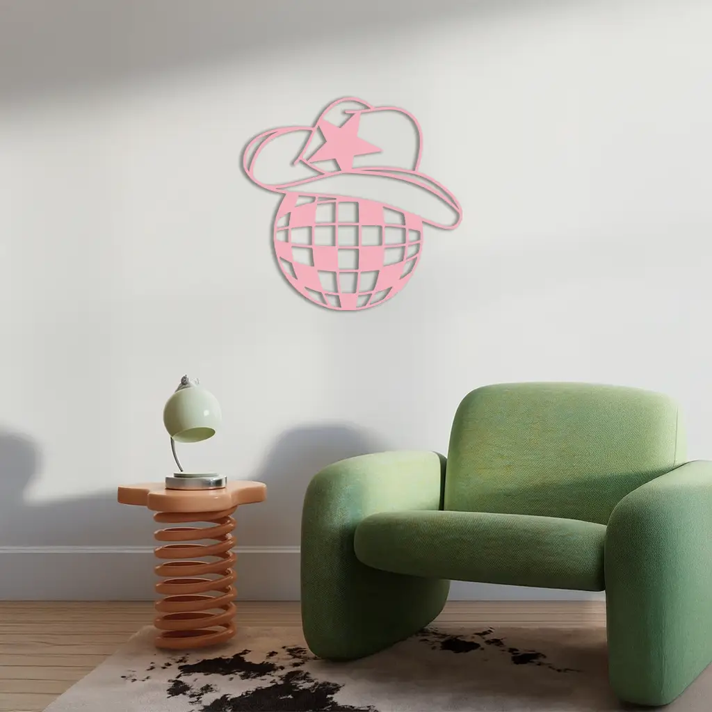 Disco Cowboy Hat Metal Wall Art – Retro Country Party Decor - KAFGP026 by Enova Art