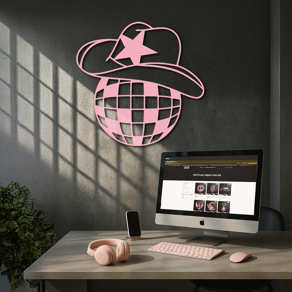 Disco Cowboy Hat Metal Wall Art – Retro Country Party Decor - KAFGP026 by Enova Art