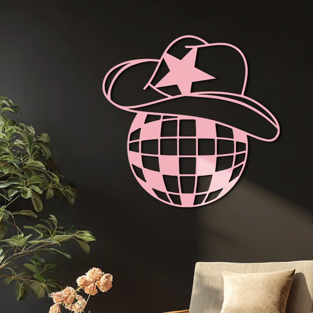 Disco Cowboy Hat Metal Wall Art – Retro Country Party Decor - KAFGP026 by Enova Art