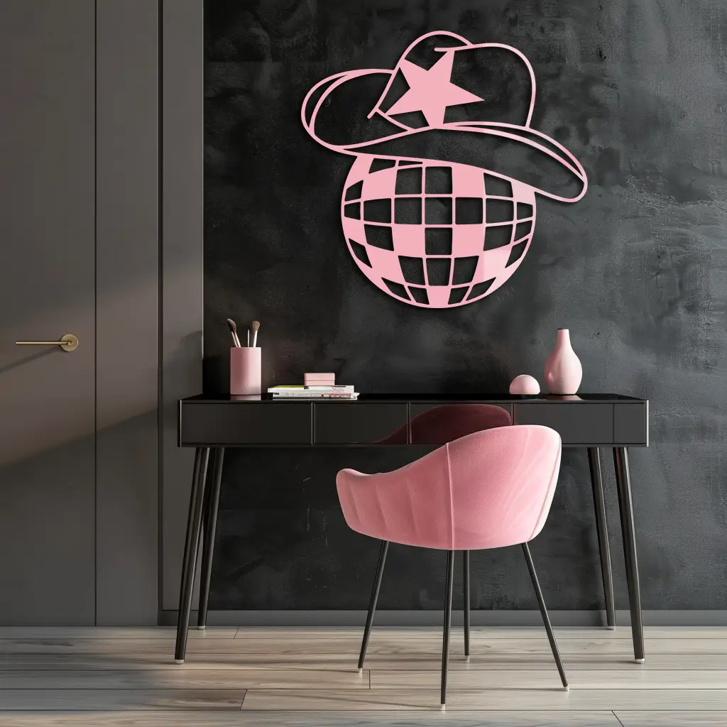 Disco Cowboy Hat Metal Wall Art – Retro Country Party Decor - KAFGP026 by Enova Art