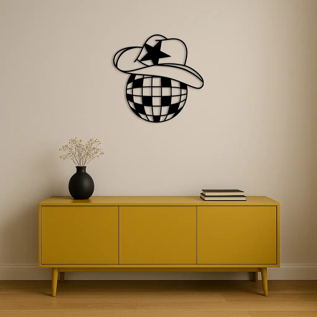 Disco Cowboy Hat Metal Wall Art – Retro Country Party Decor - KAFGP026 by Enova Art