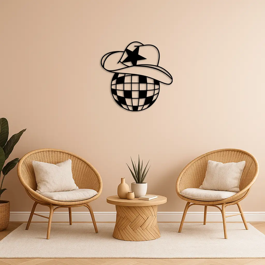 Disco Cowboy Hat Metal Wall Art – Retro Country Party Decor - KAFGP026 by Enova Art
