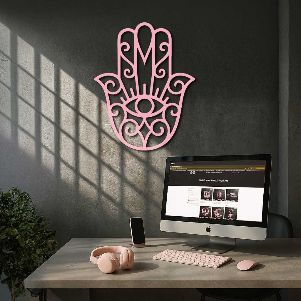 Hamsa Hand Metal Wall Art – Spiritual Protection & Boho Home Decor - KAFGP030 by Enova Art