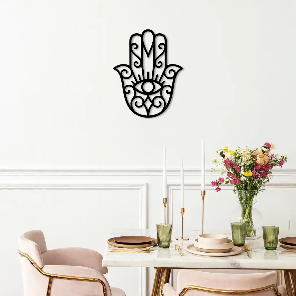 Hamsa Hand Metal Wall Art – Spiritual Protection & Boho Home Decor - KAFGP030 by Enova Art