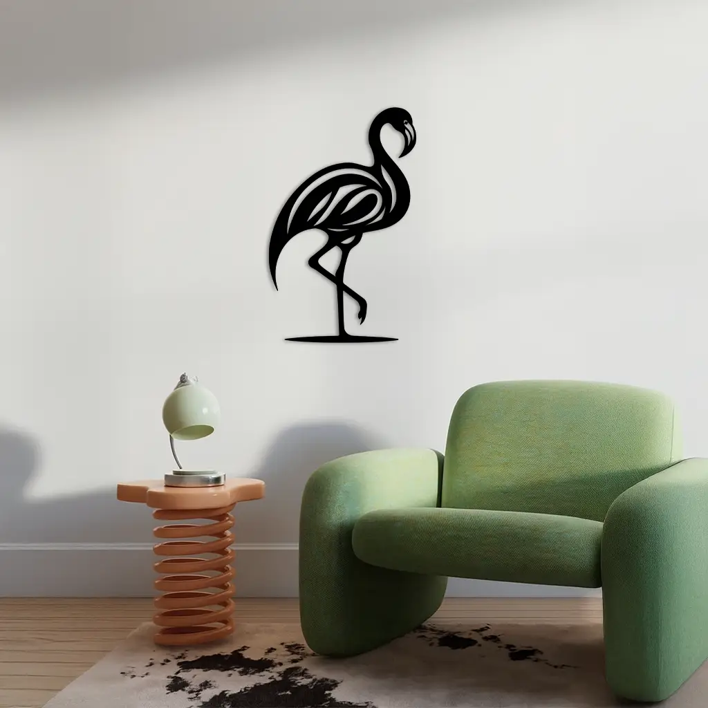 Flamingo Silhouette Metal Wall Art – Elegant Bird Design - KAFGP031 by Enova Art