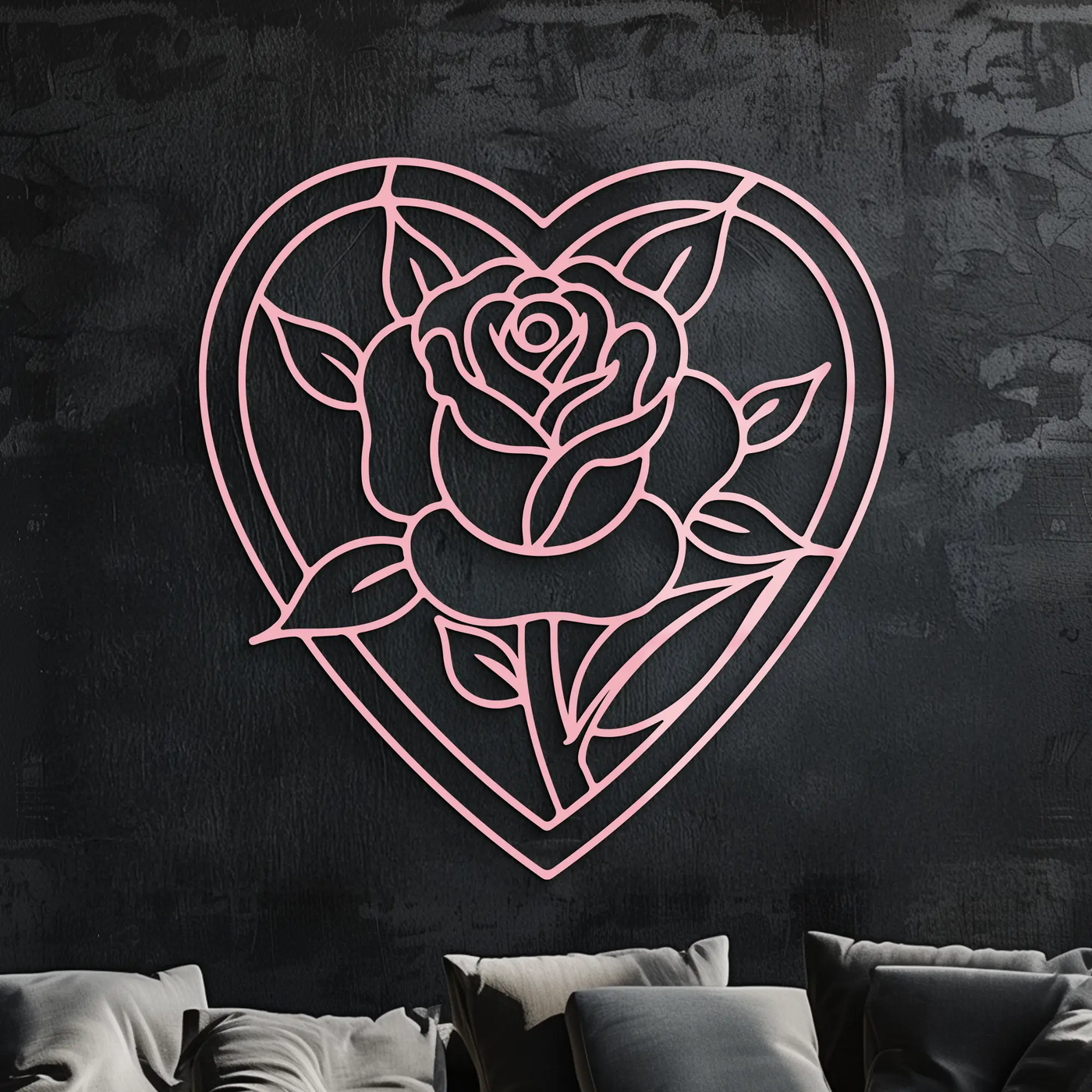 Heart Rose Silhouette Metal Wall Art – Romantic Flower Design - KAFGP034 by Enova Art