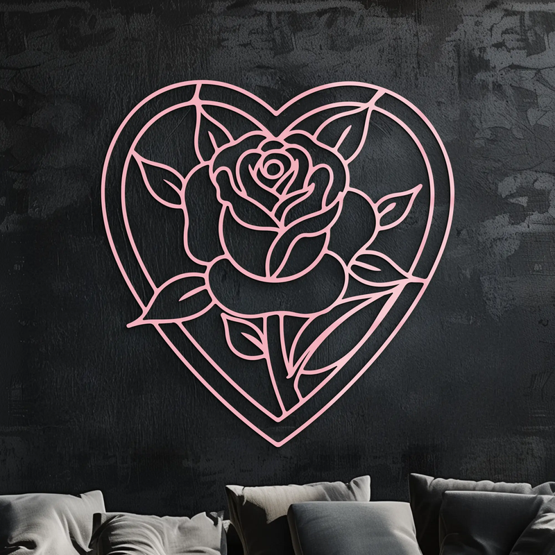 Heart Rose Silhouette Metal Wall Art – Romantic Flower Design - KAFGP034 by Enova Art