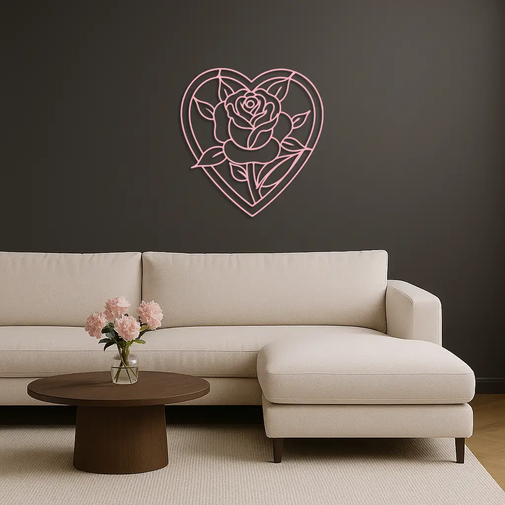 Heart Rose Silhouette Metal Wall Art – Romantic Flower Design - KAFGP034 by Enova Art