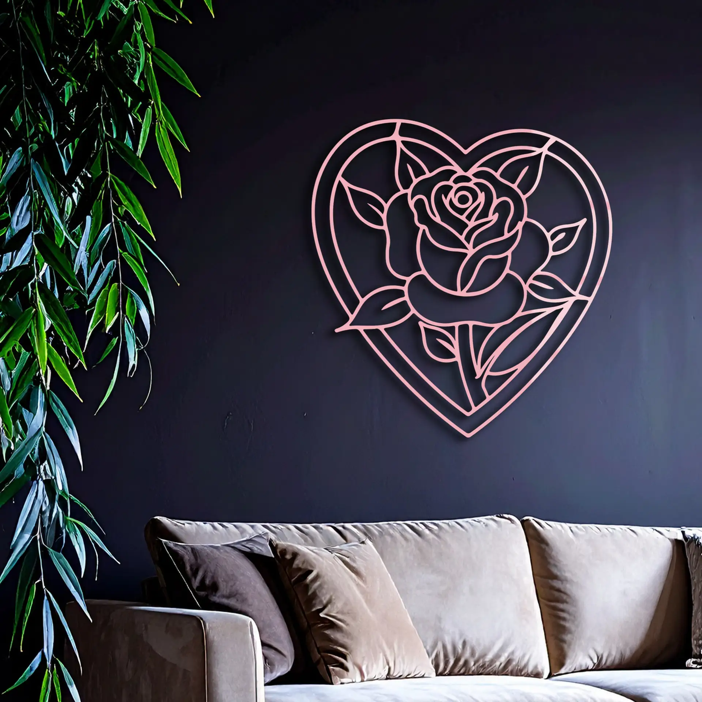 Heart Rose Silhouette Metal Wall Art – Romantic Flower Design - KAFGP034 by Enova Art