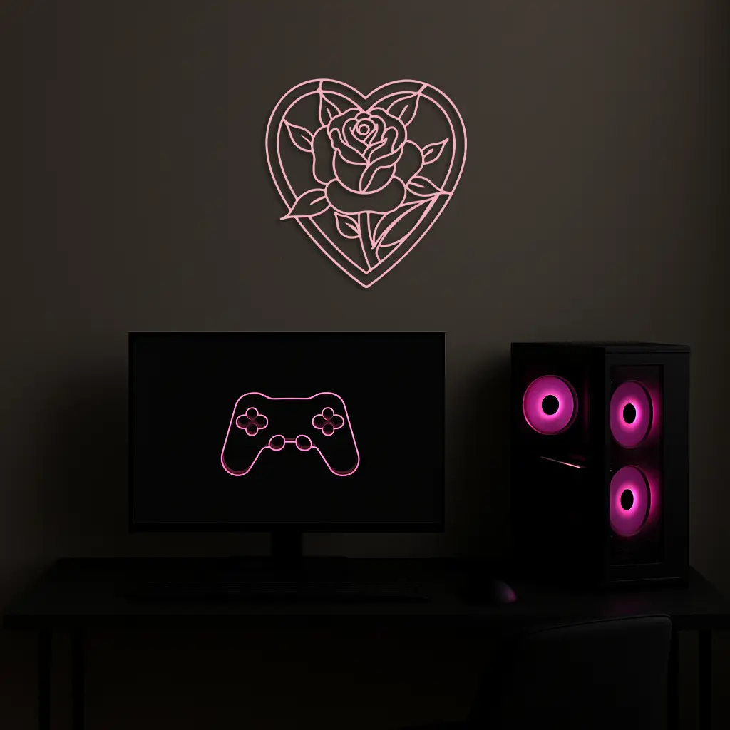 Heart Rose Silhouette Metal Wall Art – Romantic Flower Design - KAFGP034 by Enova Art