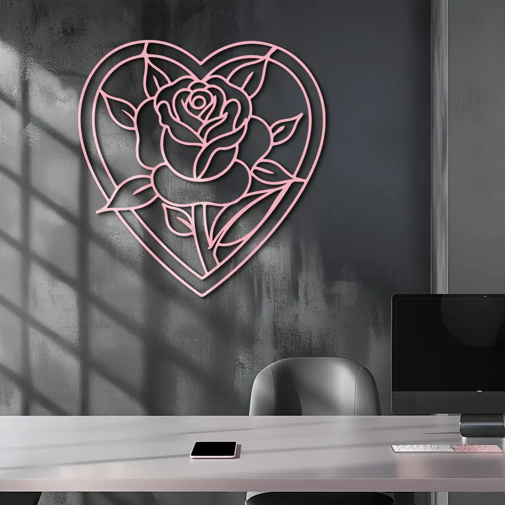 Heart Rose Silhouette Metal Wall Art – Romantic Flower Design - KAFGP034 by Enova Art