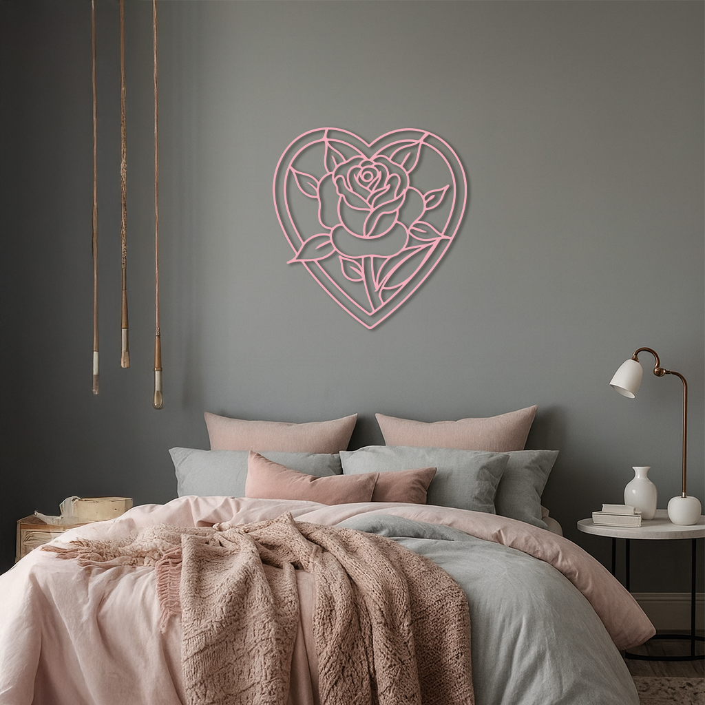 Heart Rose Silhouette Metal Wall Art – Romantic Flower Design - KAFGP034 by Enova Art