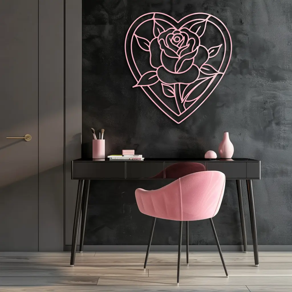 Heart Rose Silhouette Metal Wall Art – Romantic Flower Design - KAFGP034 by Enova Art