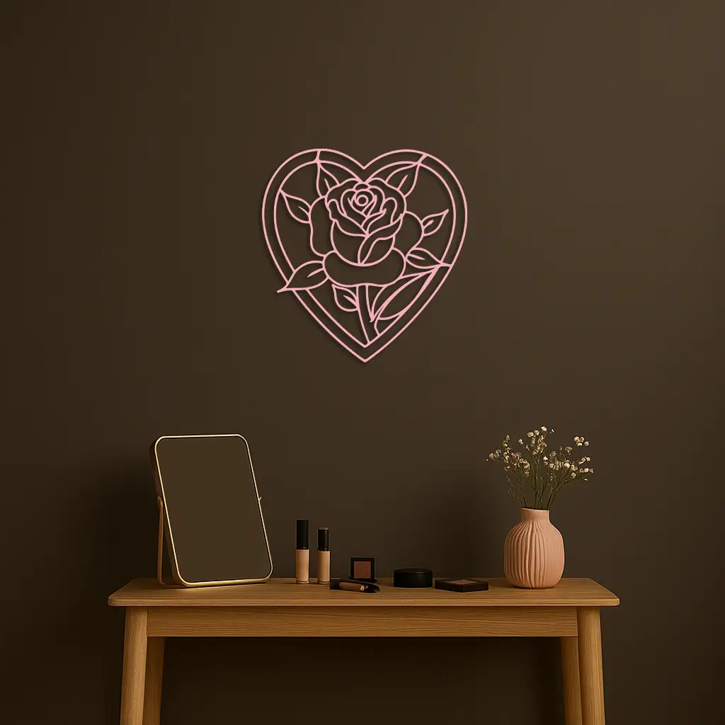 Heart Rose Silhouette Metal Wall Art – Romantic Flower Design - KAFGP034 by Enova Art