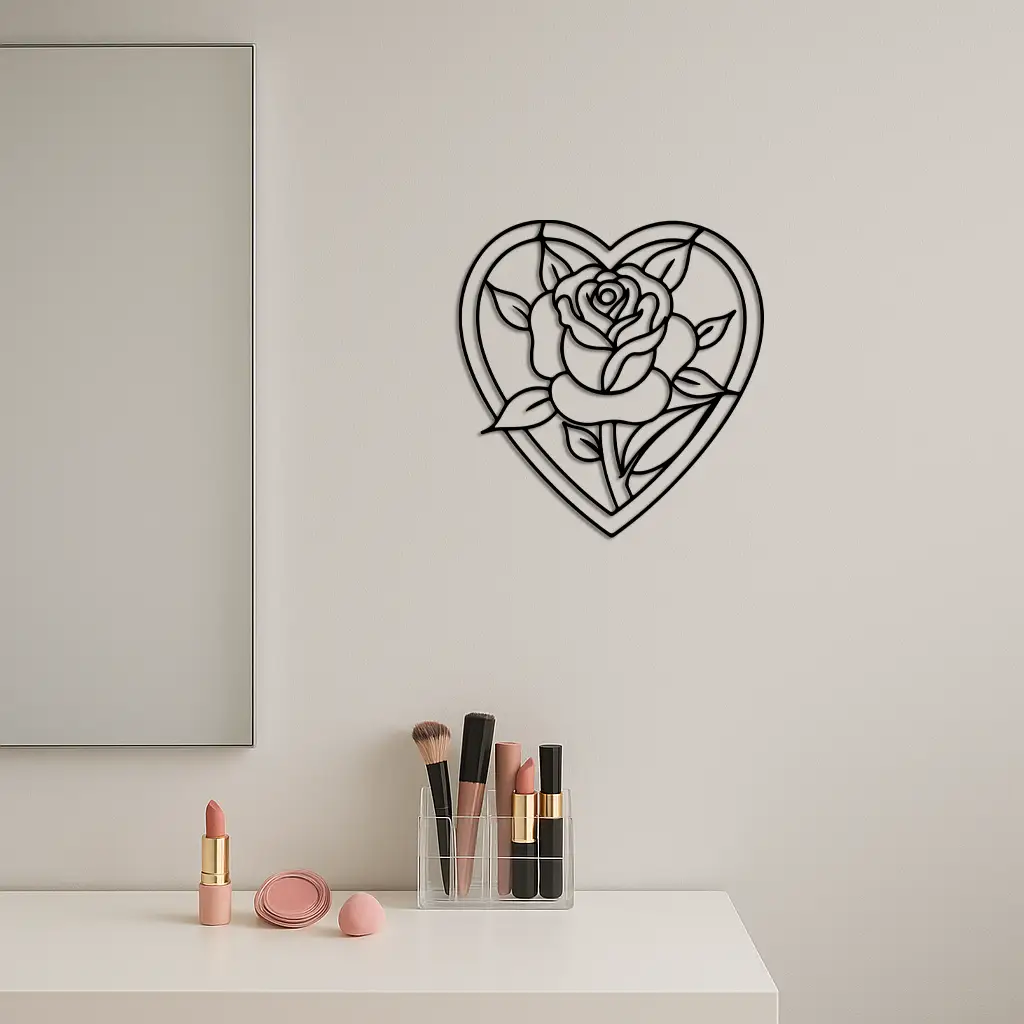 Heart Rose Silhouette Metal Wall Art – Romantic Flower Design - KAFGP034 by Enova Art