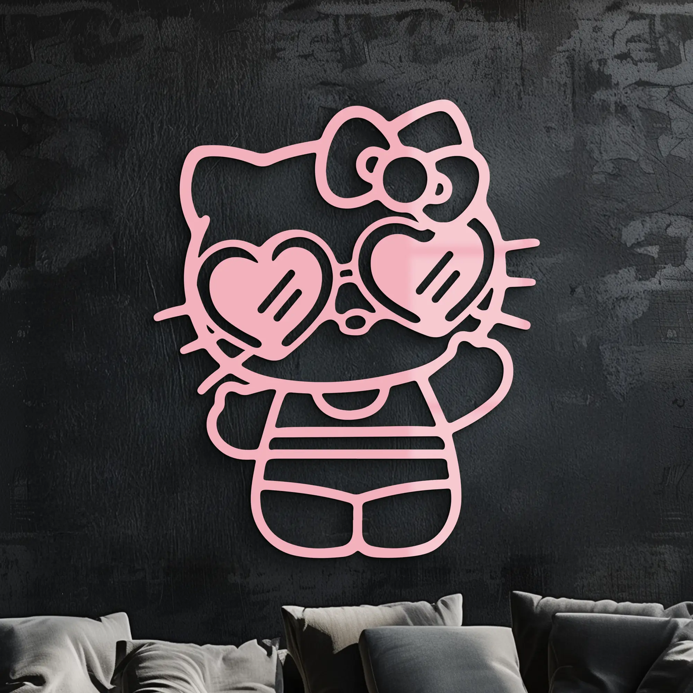 Hello Kitty Silhouette Metal Wall Art – Heart Glasses Cute Design - KAFGP036 by Enova Art