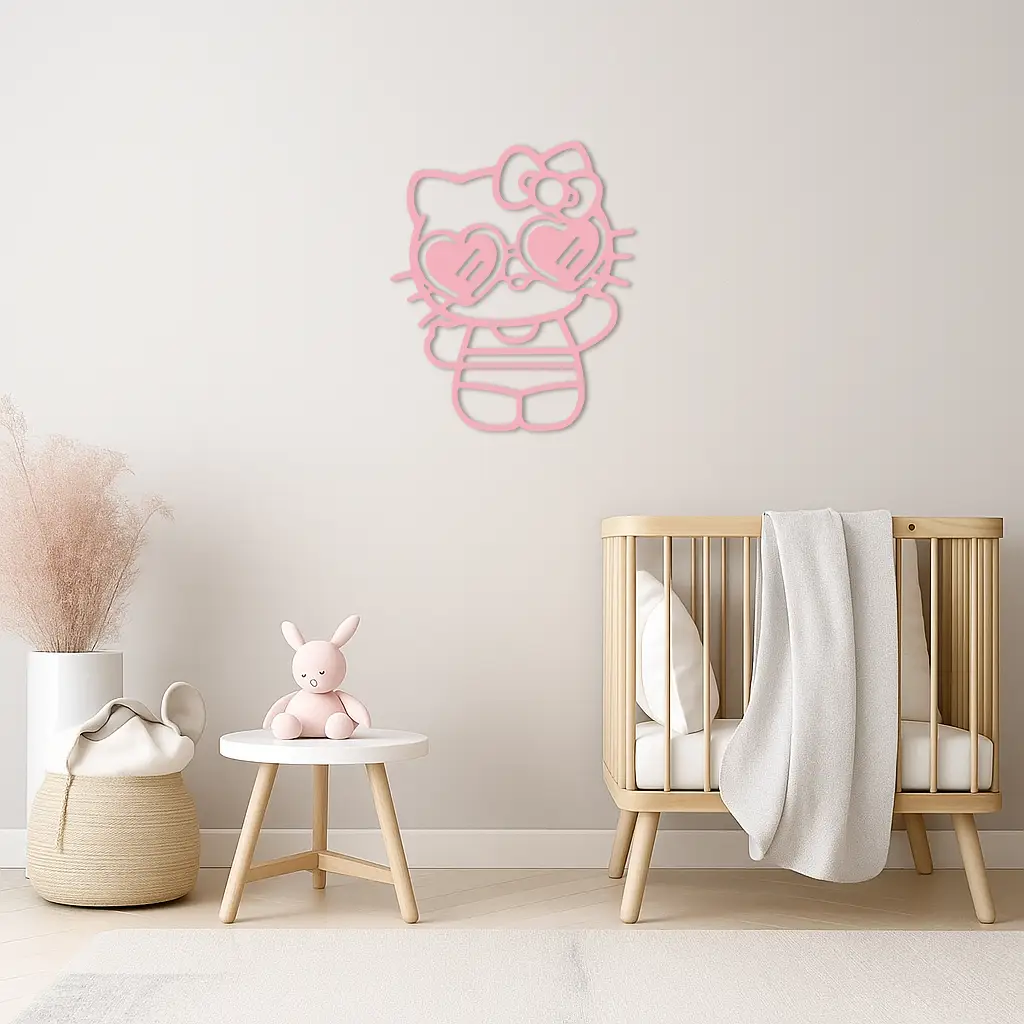 Hello Kitty Silhouette Metal Wall Art – Heart Glasses Cute Design - KAFGP036 by Enova Art