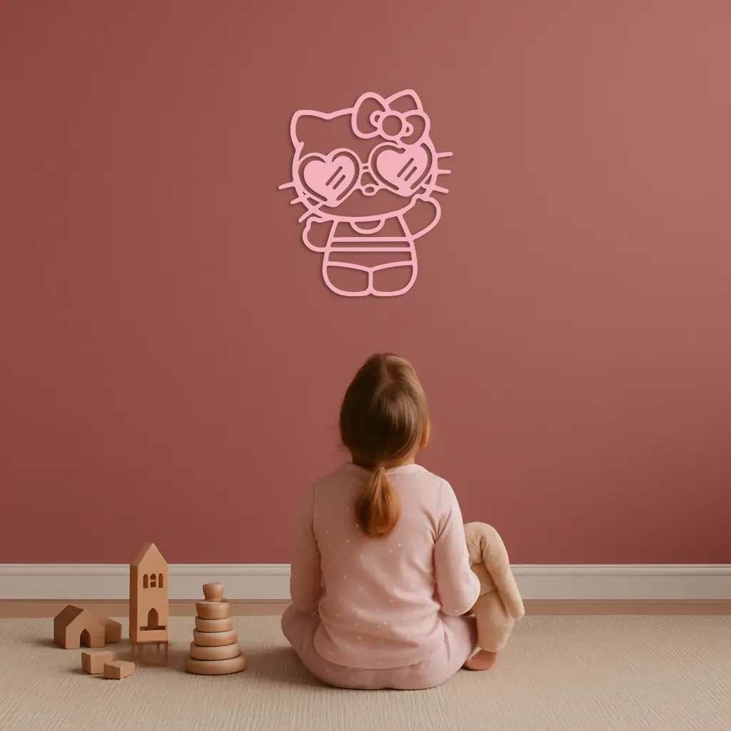 Hello Kitty Silhouette Metal Wall Art – Heart Glasses Cute Design - KAFGP036 by Enova Art