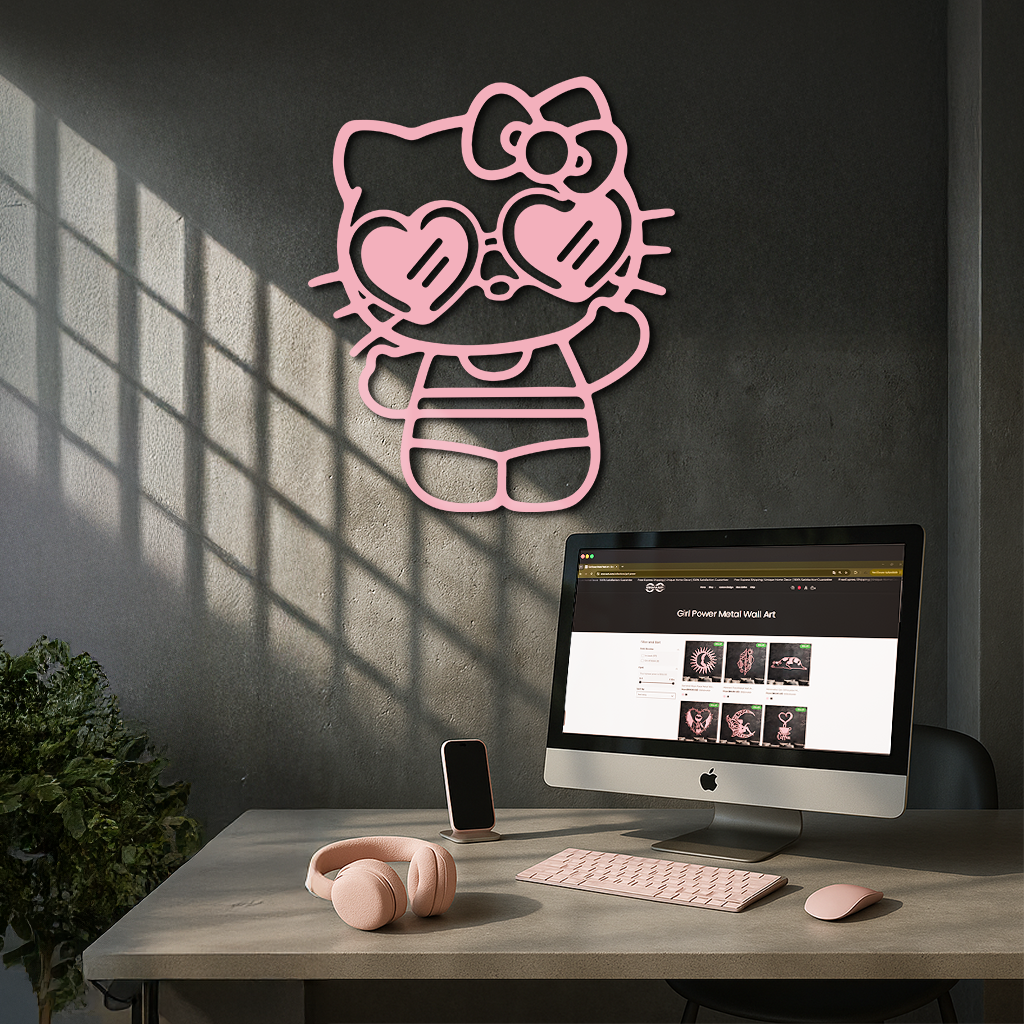 Hello Kitty Silhouette Metal Wall Art – Heart Glasses Cute Design - KAFGP036 by Enova Art