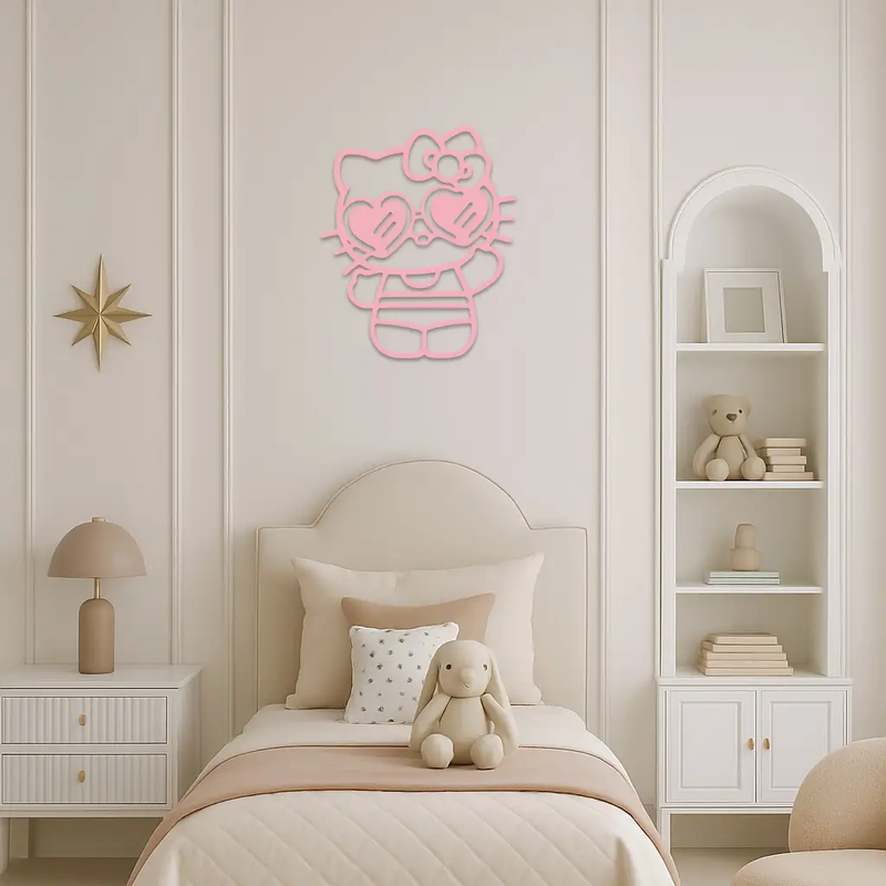 Hello Kitty Silhouette Metal Wall Art – Heart Glasses Cute Design - KAFGP036 by Enova Art