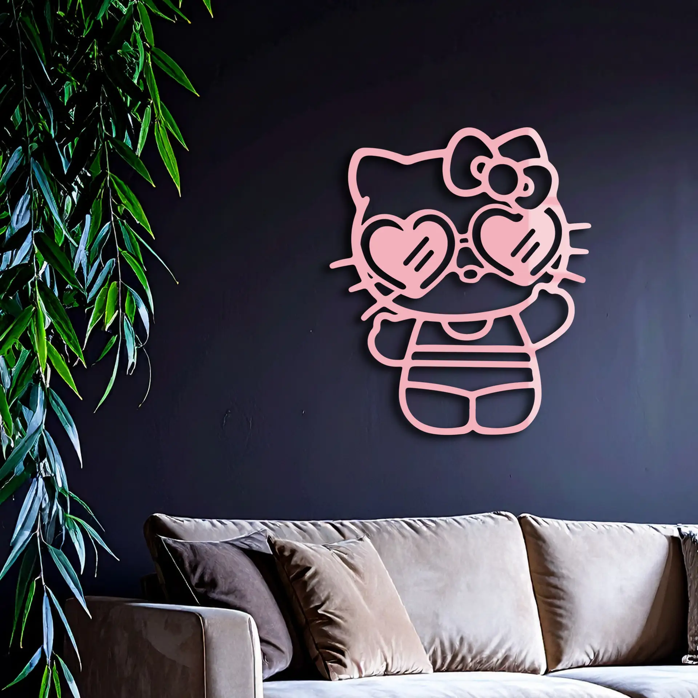 Hello Kitty Silhouette Metal Wall Art – Heart Glasses Cute Design - KAFGP036 by Enova Art